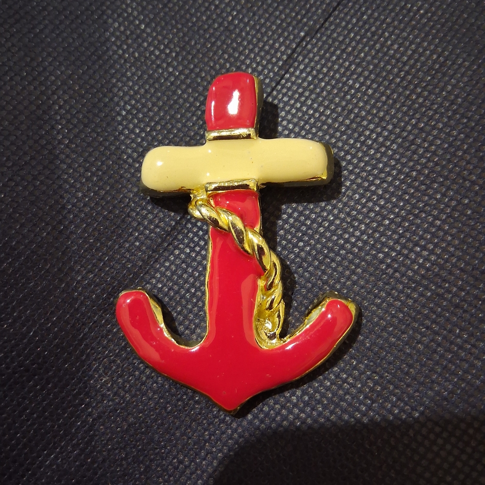 Vintage Red and Gold Anchor Brooch